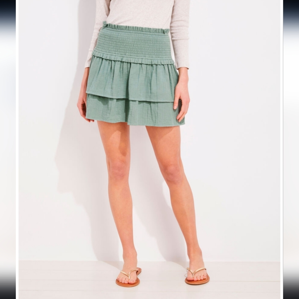 NWT Vineyard Vines Seastitch Double Gauze Smocked Skirt Color Sage Olive  Size L